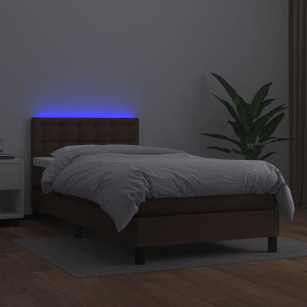vidaXL barna műbőr rug&oacute;s &aacute;gy matraccal &eacute;s LED-del 90x190 cm