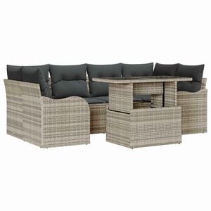 vidaXL Kerti Kanap&eacute; Szett p&aacute;rn&aacute;val 7 pcs Vil&aacute;gossz&uuml;rke Poly Rattan