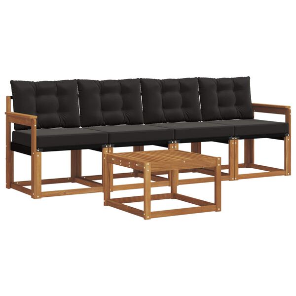 vidaXL K&uuml;lt&eacute;ri kanap&eacute; szett p&aacute;rn&aacute;val 5 pcs Term&eacute;szetes &eacute;s fekete