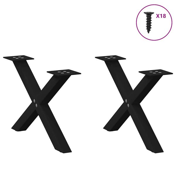 vidaXL 2 db fekete, X alak&uacute; ac&eacute;l doh&aacute;nyz&oacute;asztal l&aacute;b 50 x (30-31) cm