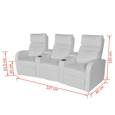 vidaXL LED 3 személyes műbőr dönthető támlájú fotel fehér