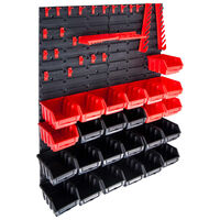 vidaXL 29 darabos piros és fekete tárolódoboz szett fali panelekkel