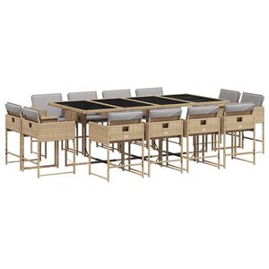 vidaXL 13r&eacute;szes vegyes b&eacute;zs polyrattan kerti &eacute;tkezőgarnit&uacute;ra p&aacute;rn&aacute;kkal