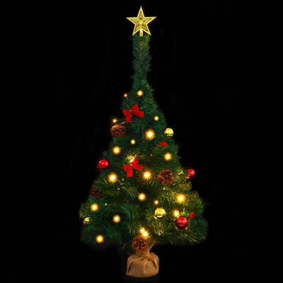 vidaXL zöld megvilágított műkarácsonyfa gömbökkel 64 cm