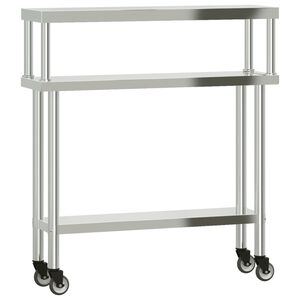 vidaXL rozsdamentes ac&eacute;l felső polcos konyhai munkaasztal 110x30x120cm