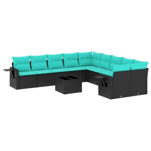vidaXL 11 db fekete polyrattan kerti kanap&eacute;garnit&uacute;ra p&aacute;rn&aacute;kkal