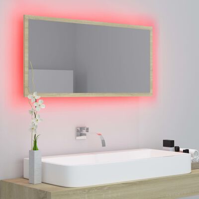 vidaXL sonoma-tölgy LED-es mérnöki fa fürdőszobatükör 90x8,5x37 cm