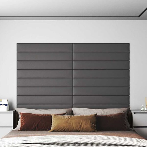 vidaXL 12 db sz&uuml;rke műbőr fali panel 90 x 15 cm 1,62 m&sup2;