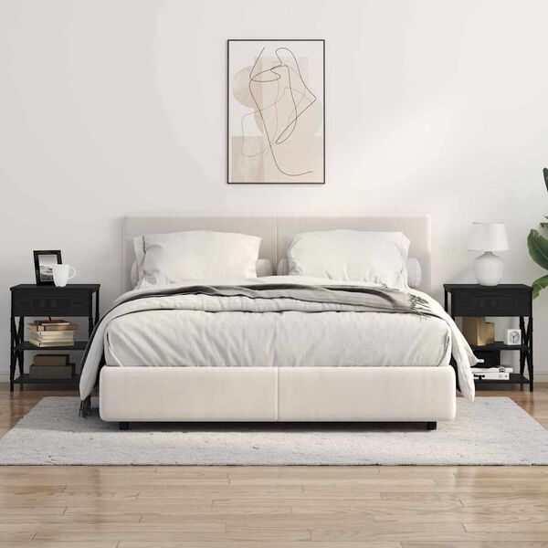 vidaXL &Eacute;jjeliszekr&eacute;ny polcokkal Fekete t&ouml;lgy 41 x 31 x 51 cm Faanyag