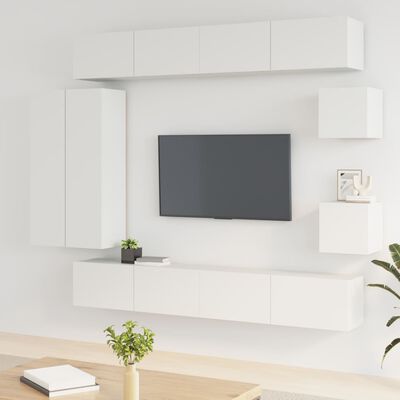 vidaXL 8 részes fehér szerelt fa TV-szekrényszett
