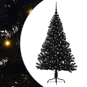 vidaXL Mesters&eacute;ges, előre vil&aacute;g&iacute;tott kar&aacute;csonyi fa Fekete 150 cm PVC