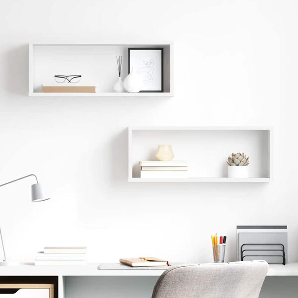 vidaXL 2 db magasf&eacute;nyű feh&eacute;r szerelt fa n&eacute;gysz&ouml;gű fali polc