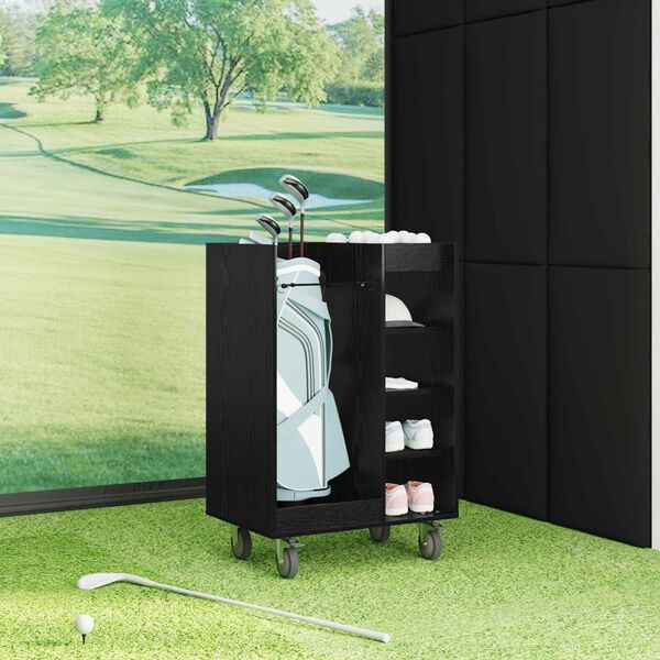 vidaXL Golf Szekr&eacute;ny ker&eacute;kkel Egysz&iacute;nű Fekete t&ouml;lgy 65 x 45 x 98 cm