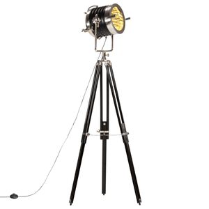 vidaXL fekete háromlábú tömör mangófa állólámpa 171 cm