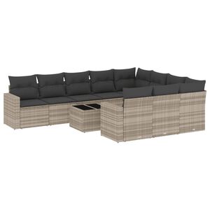 vidaXL 11 r&eacute;szes vil&aacute;gossz&uuml;rke polyrattan kerti &uuml;lőgarnit&uacute;ra p&aacute;rn&aacute;kkal