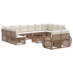 vidaXL Kerti Kanap&eacute; Szett 13 pcs Beige &eacute;s Kr&eacute;msz&iacute;nű polirattan
