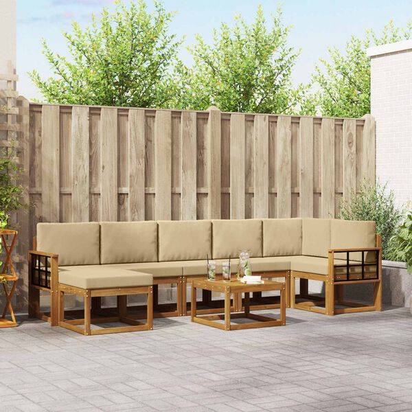 vidaXL K&uuml;lt&eacute;ri kanap&eacute; szett p&aacute;rn&aacute;val 8 pcs Term&eacute;szetes &eacute;s b&eacute;zs