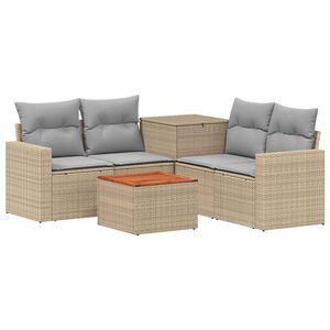 vidaXL Kanap&eacute; Szett 6 db Beige &eacute;s Vil&aacute;gossz&uuml;rke Poli rattan &eacute;s ac&eacute;l