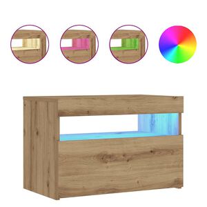 vidaXL &Eacute;jjeli szekr&eacute;ny LED l&aacute;mp&aacute;kkal k&eacute;zműves t&ouml;lgy 60x35x40 cm