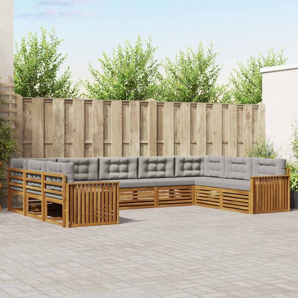 vidaXL K&uuml;lt&eacute;ri kanap&eacute; szett 9 pcs Term&eacute;szetes &eacute;s Vil&aacute;gossz&uuml;rke