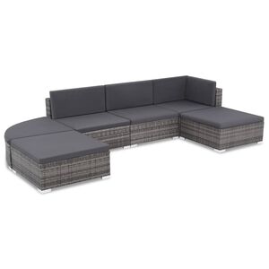 vidaXL 6-r&eacute;szes sz&uuml;rke polyrattan kerti b&uacute;torszett p&aacute;rn&aacute;kkal