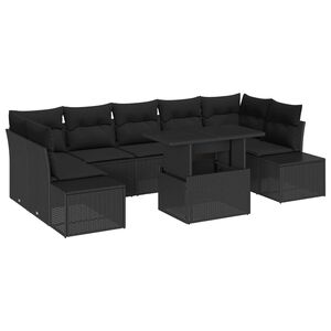 vidaXL Kerti Kanap&eacute; Szett 8 pcs Fekete Poli rattan &eacute;s porfestett ac&eacute;l