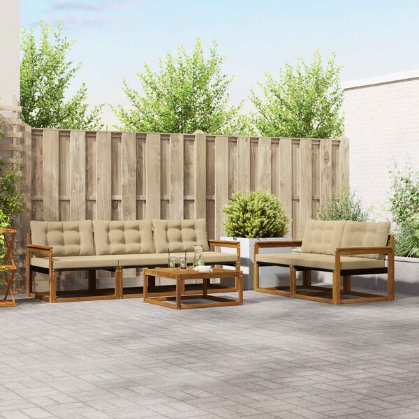 vidaXL K&uuml;lt&eacute;ri kanap&eacute; szett p&aacute;rn&aacute;val 6 pcs Term&eacute;szetes &eacute;s b&eacute;zs