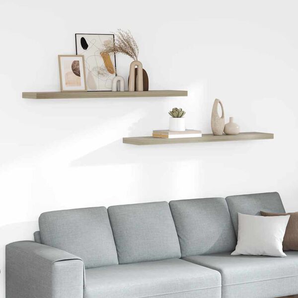 vidaXL 2 db tölgyszínű MDF fali polc 120 x 23,5 x 3,8 cm