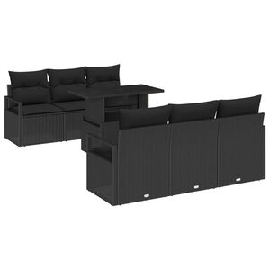 vidaXL Kerti Kanap&eacute; Szett p&aacute;rn&aacute;val t&aacute;rol&oacute;val 7 pcs Fekete Poli rattan
