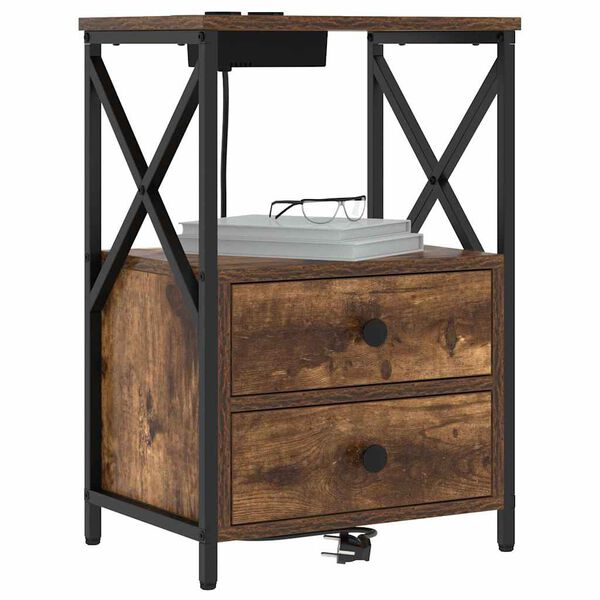 vidaXL &Eacute;jjeliszekr&eacute;ny fi&oacute;kkal F&uuml;st&ouml;lt t&ouml;lgy 40 x 31 x 60 cm Faanyag