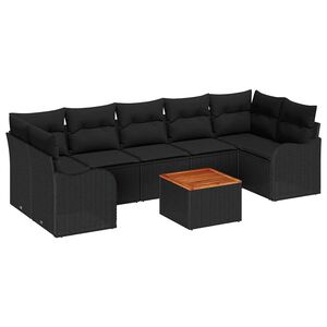 vidaXL Kerti Kanap&eacute; Szett p&aacute;rn&aacute;val 8 pcs Fekete polirattan