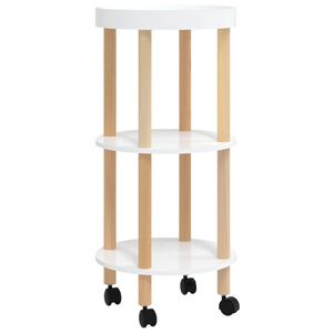 vidaXL 3 szintes feh&eacute;r szerelt fa &eacute;s t&ouml;m&ouml;r fenyőfa kocsi 38x38x82 cm