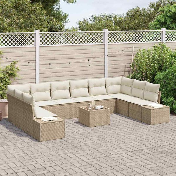 vidaXL Kerti Kanap&eacute; Szett p&aacute;rn&aacute;val 10 pcs Beige &eacute;s kr&eacute;m Polyrattan