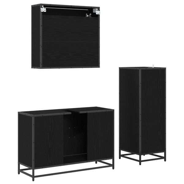 vidaXL F&uuml;rdőszoba b&uacute;tor szett polcokkal 3 pcs Fekete t&ouml;lgy Faanyag