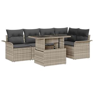 vidaXL Kerti Kanap&eacute; Szett p&aacute;rn&aacute;val 6 pcs Vil&aacute;gossz&uuml;rke Poli rattan