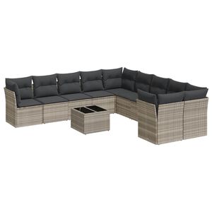vidaXL 11 r&eacute;szes vil&aacute;gossz&uuml;rke polyrattan kerti &uuml;lőgarnit&uacute;ra p&aacute;rn&aacute;kkal