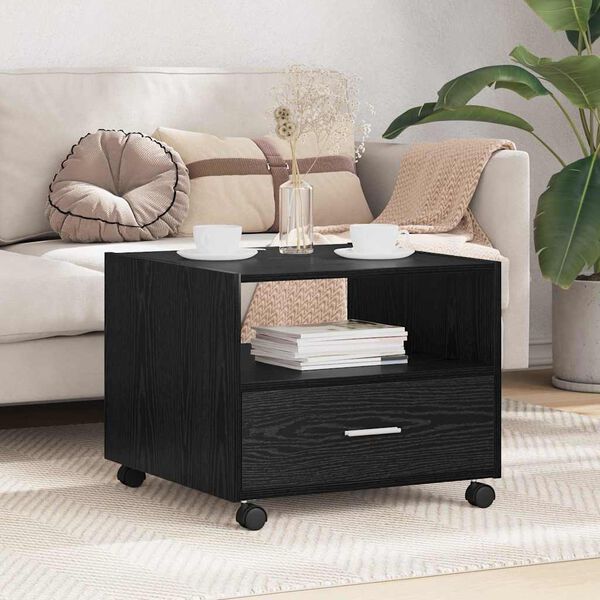 vidaXL Doh&aacute;nyz&oacute;asztal fi&oacute;kkal Fekete t&ouml;lgy 55 x 55 x 45 cm Faanyag