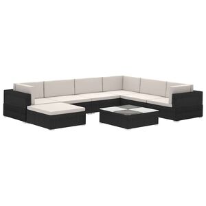 vidaXL 8-r&eacute;szes fekete polyrattan kerti b&uacute;torszett p&aacute;rn&aacute;kkal