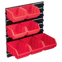 vidaXL 8 darabos piros és fekete tárolódoboz-készlet fali panellel