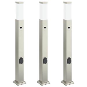 vidaXL 3 db szenzoros 80 cm rozsdamentes ac&eacute;l IP44-es oszlopl&aacute;mpa &eacute;rz&eacute;kelővel &eacute;s aljzattal