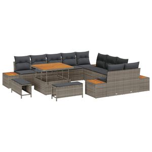 vidaXL Kerti Kanap&eacute; Szett 13 pcs Sz&uuml;rke Poli Rattan &eacute;s Porfestett Ac&eacute;l