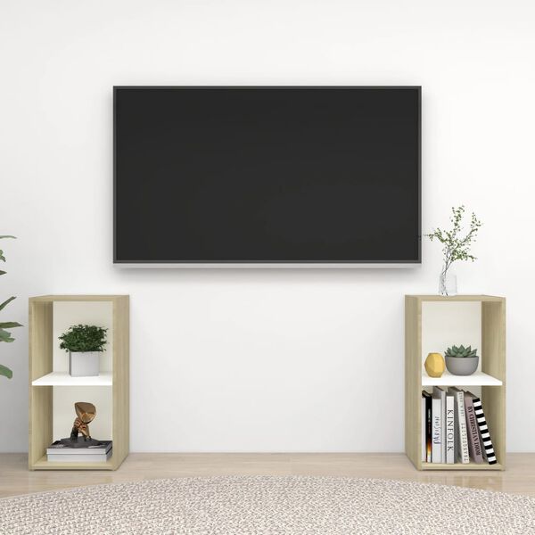 vidaXL 2 db feh&eacute;r-sonoma sz&iacute;nű szerelt fa TV-szekr&eacute;ny 72x35x36,5 cm