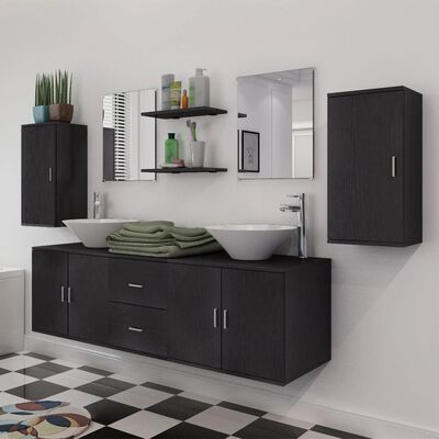 vidaXL 9 darabos fürdőszobai bútor és medence szett fekete