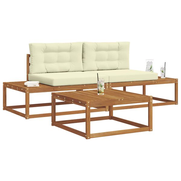 vidaXL K&uuml;lt&eacute;ri kanap&eacute; szett p&aacute;rn&aacute;val 3 Darab Term&eacute;szetes &eacute;s kr&eacute;msz&iacute;nű