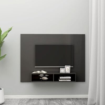 vidaXL magasfényű szürke fali forgácslap TV-szekrény 135x23,5x90 cm