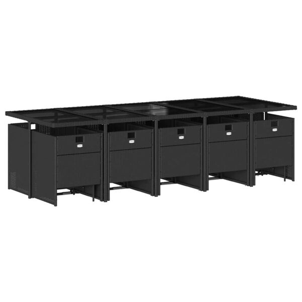 vidaXL 15 r&eacute;szes fekete polyrattan kerti &eacute;tkezőgarnit&uacute;ra p&aacute;rn&aacute;kkal