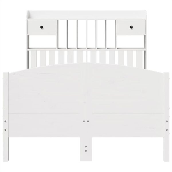 vidaXL feh&eacute;r t&ouml;m&ouml;r fenyőfa k&ouml;nyvespolcos &aacute;gy matrac n&eacute;lk&uuml;l 135x190 cm