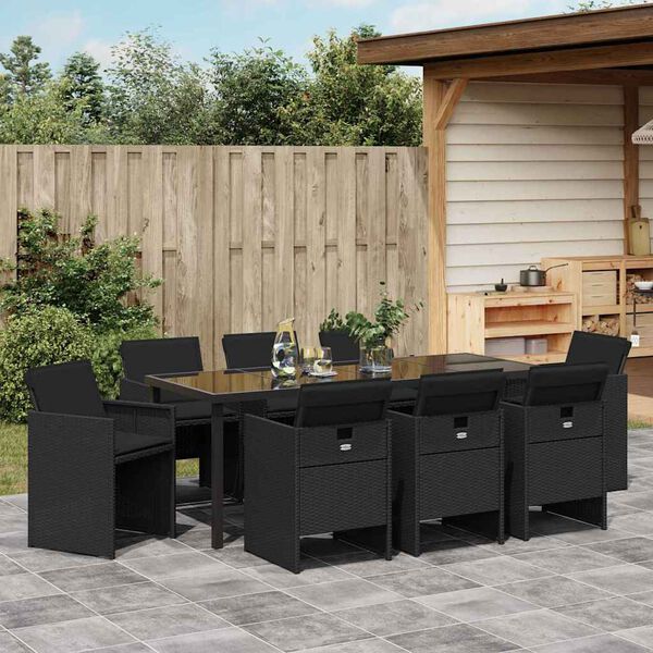 vidaXL Kert &eacute;tkező szett 9 pcs Fekete polirattan