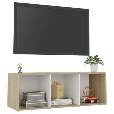 vidaXL fehér és tölgyszínű forgácslap TV-szekrény 107 x 35 x 37 cm