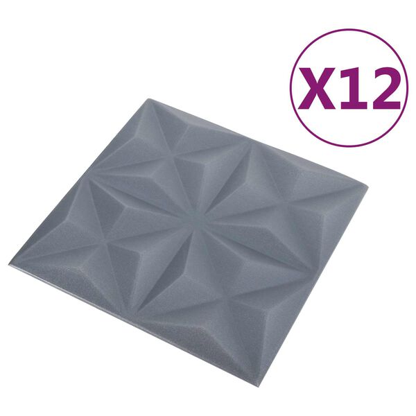 vidaXL Fali panelek 12 pcs Origami Sz&uuml;rke 50 x 50 cm XPS Hab